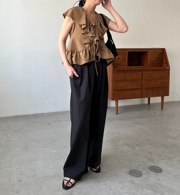  「【新色ピンク】フリルカラーブラウス」|シャツ・ブラウス|