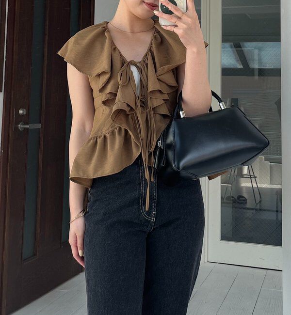  「【新色ピンク】フリルカラーブラウス」|シャツ・ブラウス|