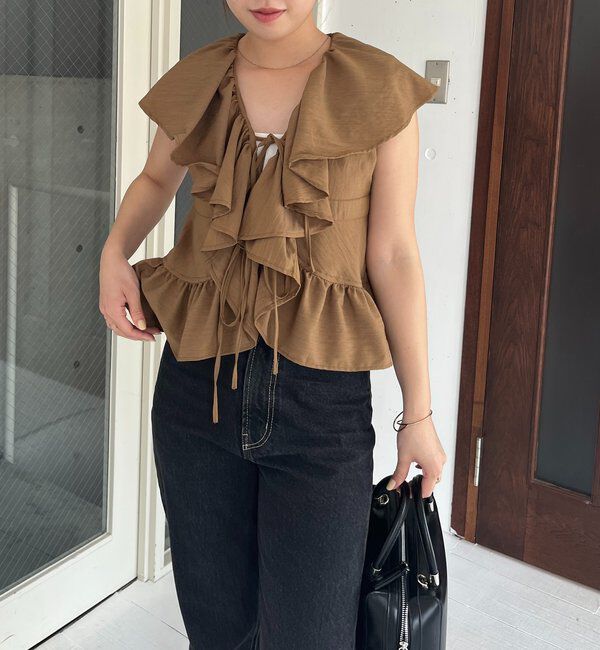  「【新色ピンク】フリルカラーブラウス」|シャツ・ブラウス|