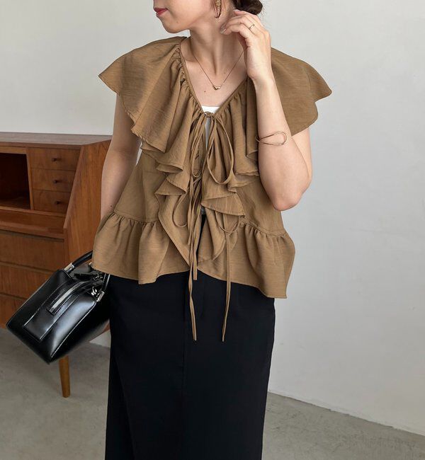  「【新色ピンク】フリルカラーブラウス」|シャツ・ブラウス|