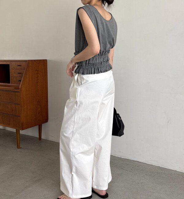  「【肩回りカバー/前後2WAY】ボーダー裾ギャザーT」|Tシャツ・カットソー|