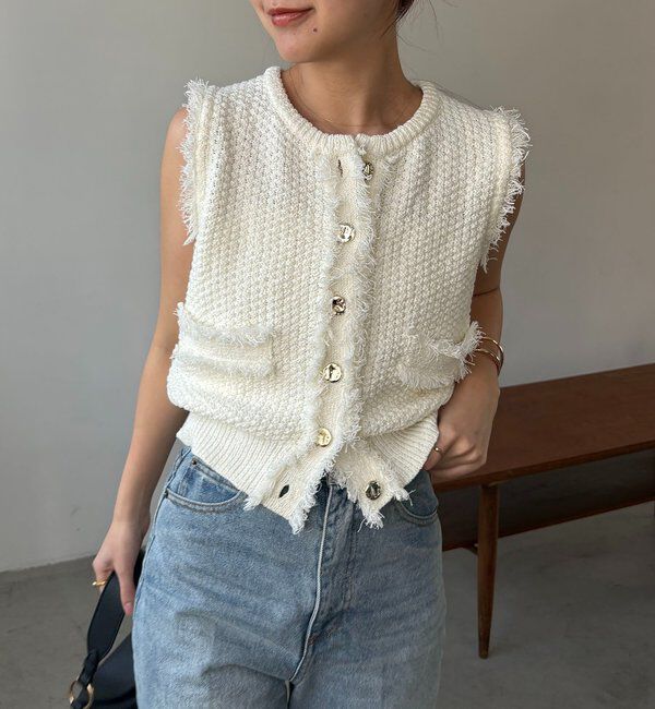  「ツイードライクフリンジベスト」|ニット・セーター|