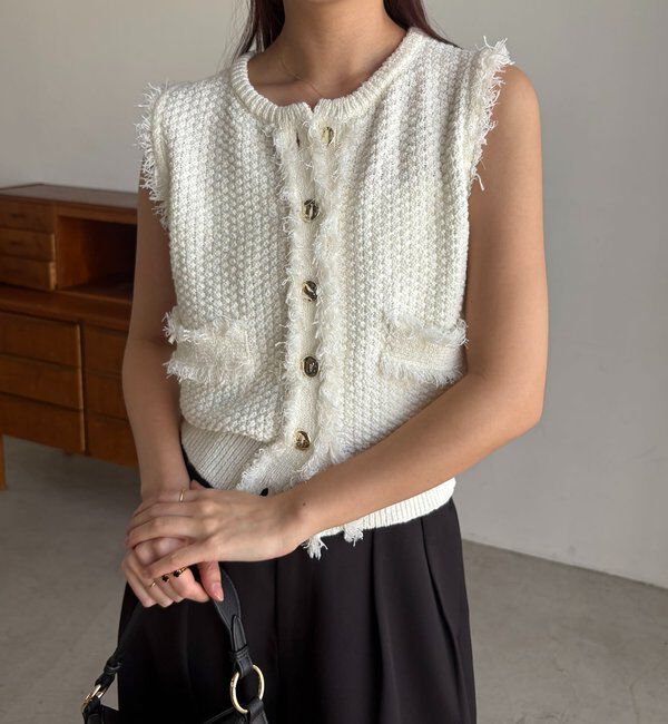  「ツイードライクフリンジベスト」|ニット・セーター|