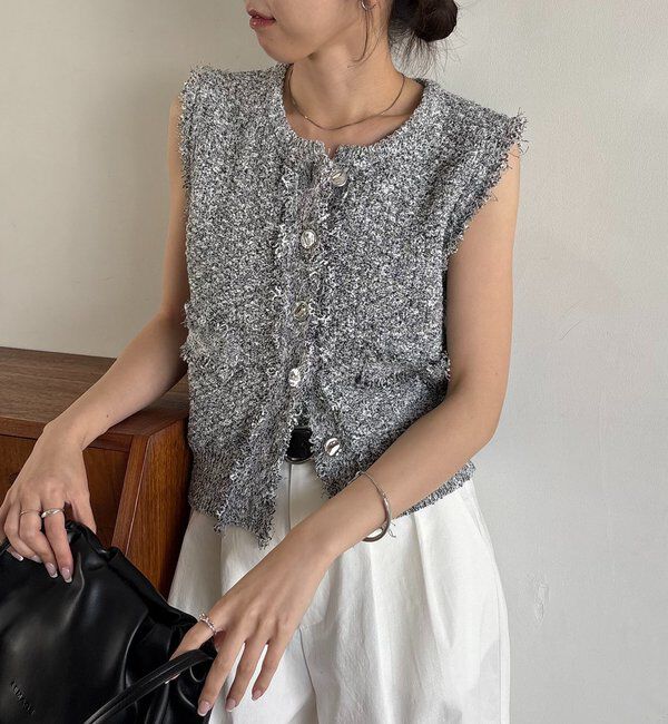  「ツイードライクフリンジベスト」|ニット・セーター|