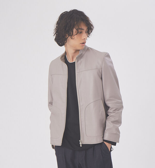 ABAHOUSE「ラムレザー スタンドカラー ブルゾン」|ブルゾン・スタジャン|グレージュ
