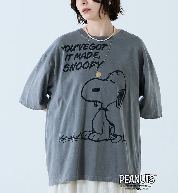 Rouge vif「【JOHNBULL/ジョンブル】PEANUTS プリントTシャツ / スヌーピー」|Tシャツ・カットソー|ブラック系その他1