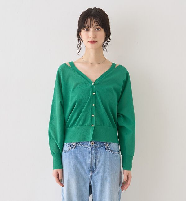 Rouge vif「ネックスリットVネックシアーカーディガン/ニット」|カーディガン|