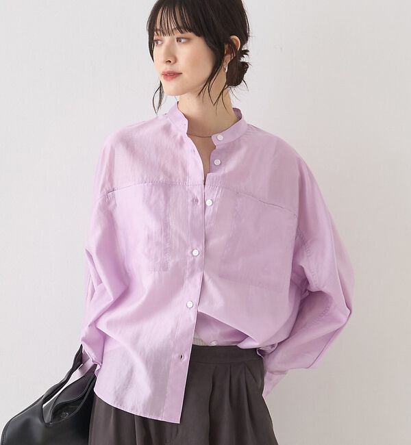 Rouge vif「シアースタンドネックシャツ/バンドカラーシャツ」|シャツ・ブラウス|ラベンダー