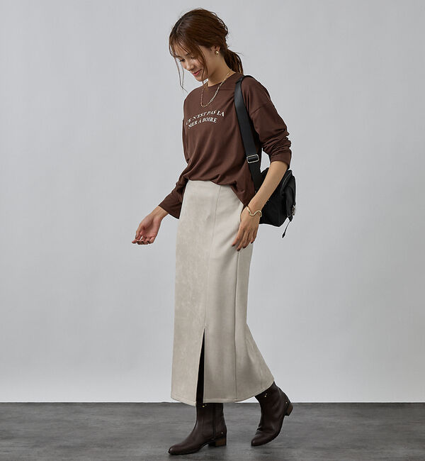 abahouse mavie「フェイクスウェード/フェイクレザースリットタイトスカート」|スカート|