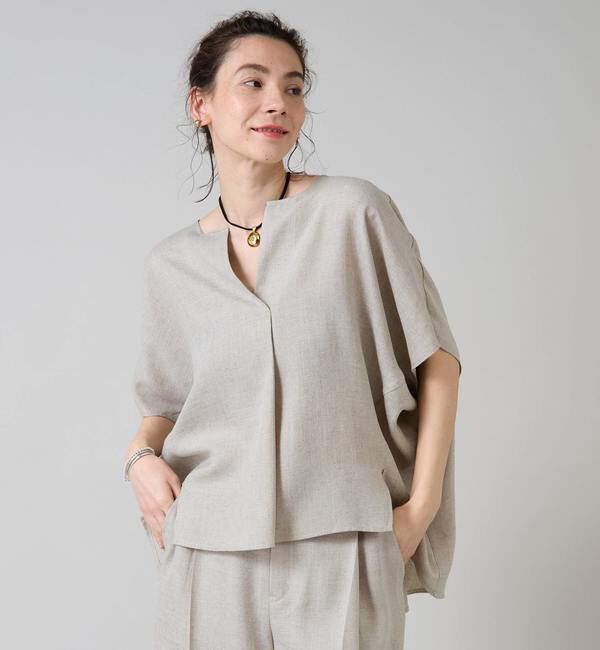 Liesse「《 定番 》トリアセ混スキッパードルマンブラウス」|シャツ・ブラウス|ベージュ