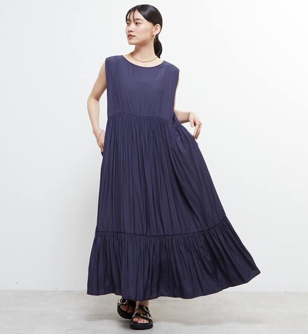 Soffitto「ボートネックギャザーティアードワンピース」|ワンピース|ネイビー