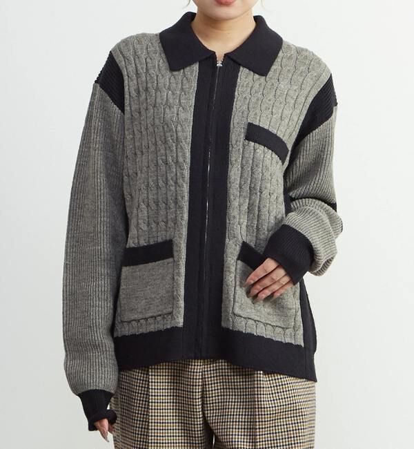 A_「【A_/エース】ケーブルミックスカーディガン」|カーディガン|杢グレー