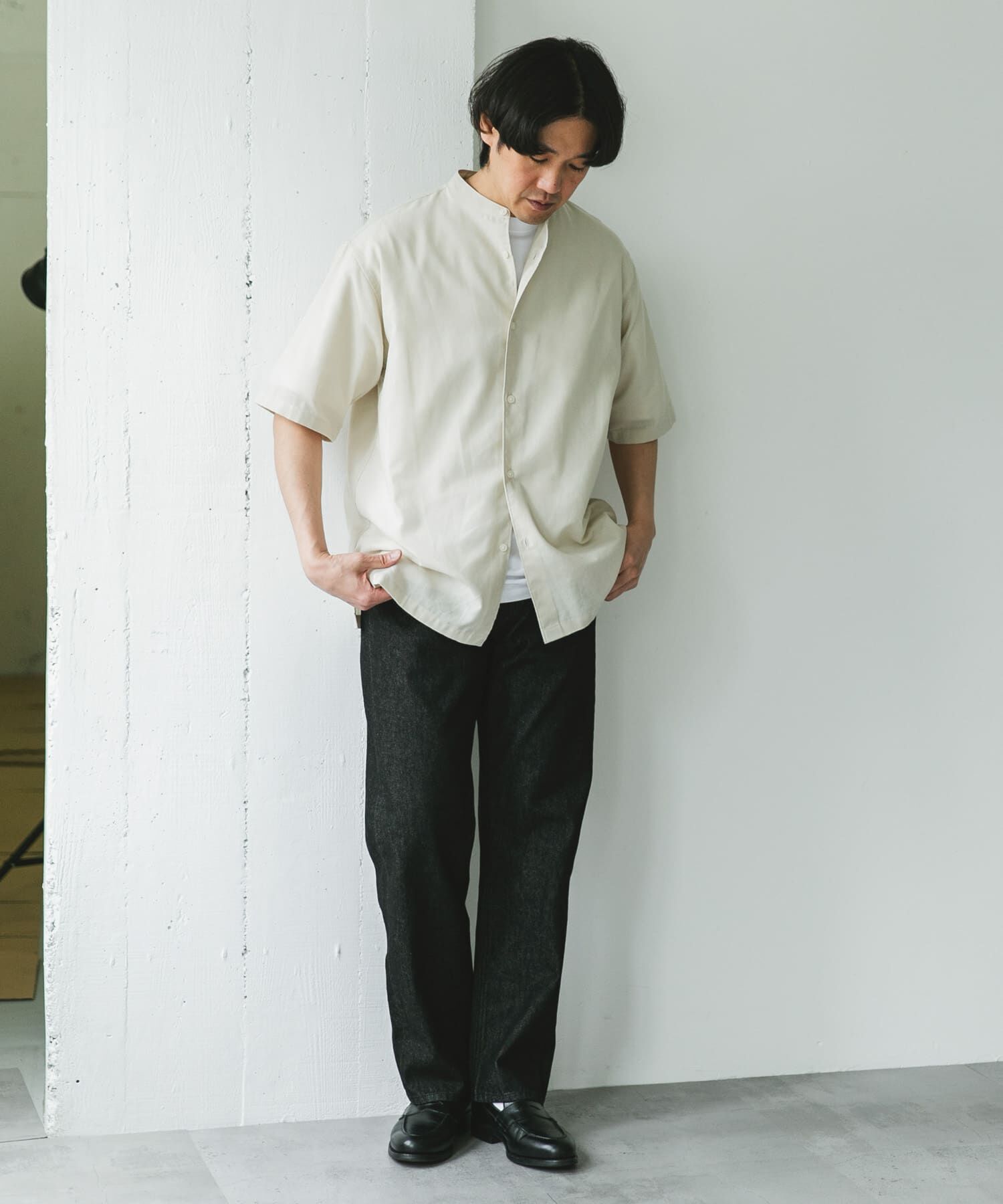 URBAN RESEARCH DOORS「『XLサイズ/WEB限定』『UR TECH 高機能リネン』バンドカラーシャツ」|シャツ・ブラウス|