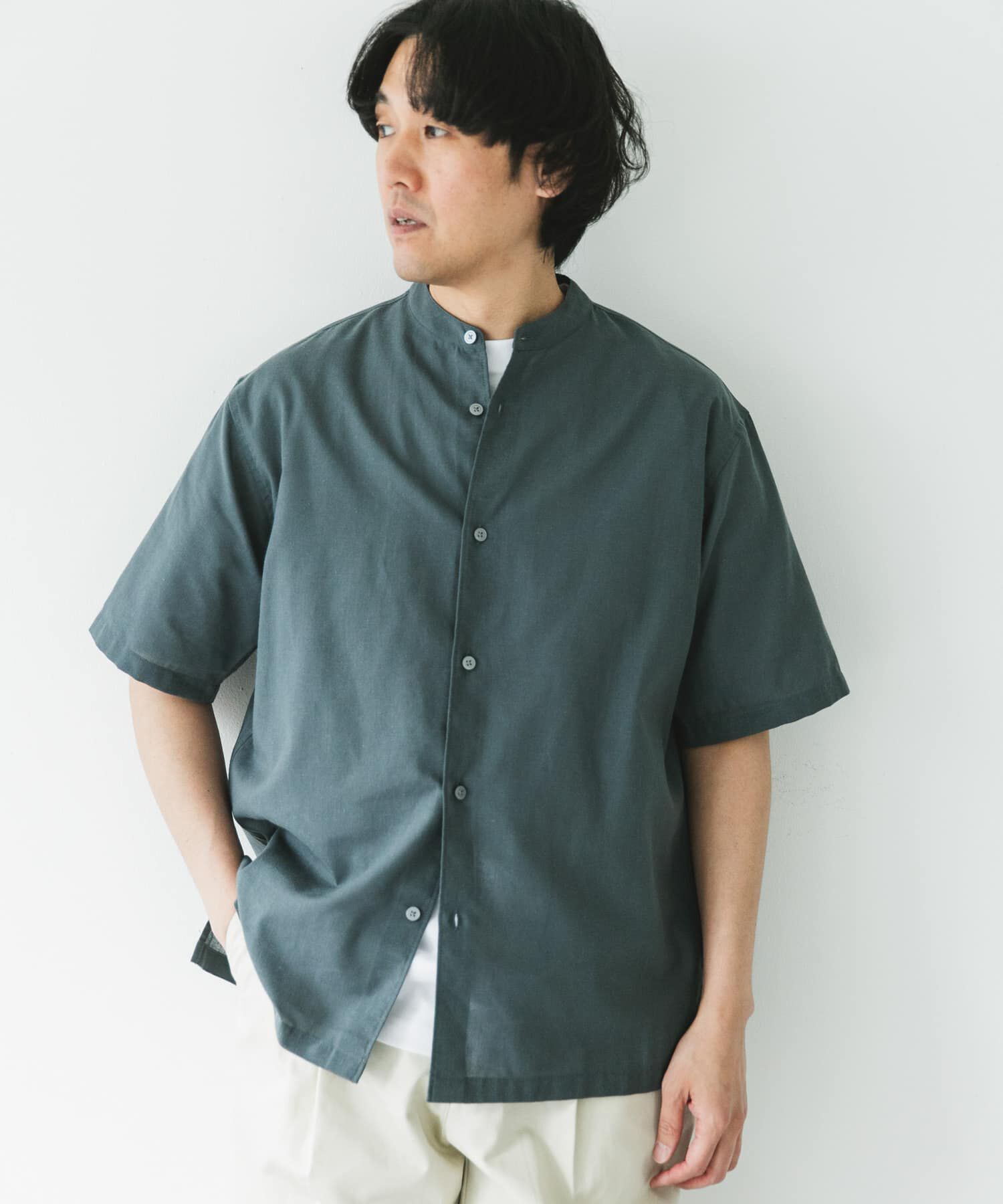URBAN RESEARCH DOORS「『XLサイズ/WEB限定』『UR TECH 高機能リネン』バンドカラーシャツ」|シャツ・ブラウス|