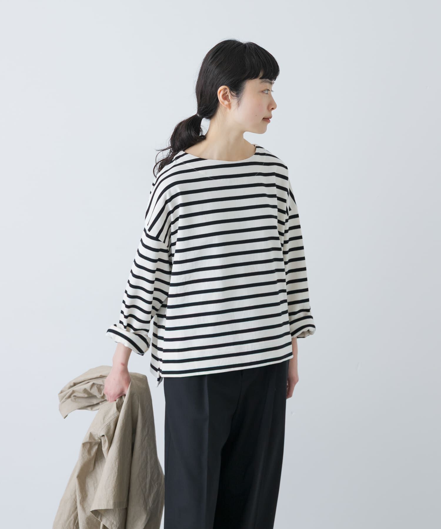 かぐれ「コットンボートネックボーダーカットソー」|Tシャツ・カットソー|