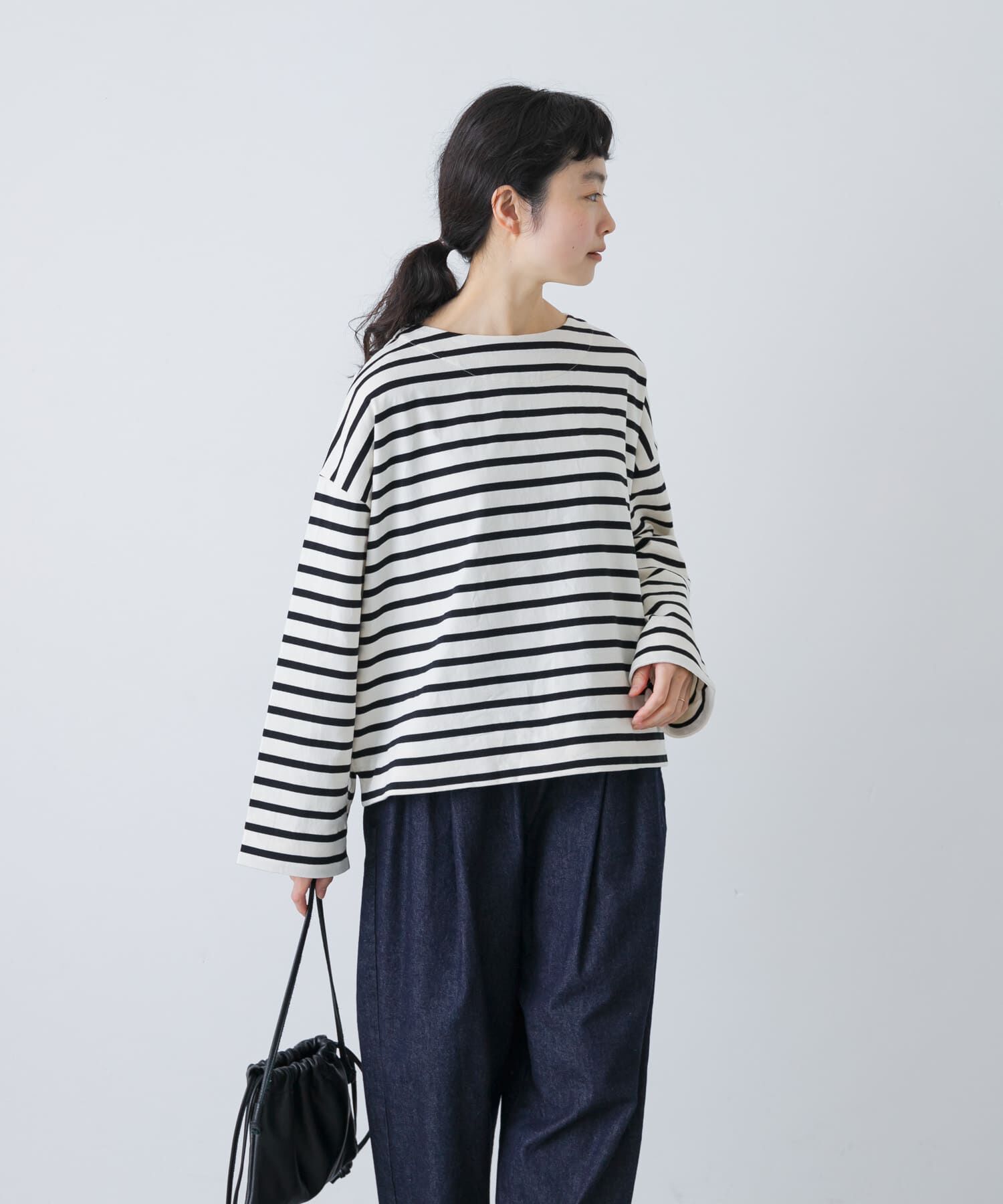 かぐれ「コットンボートネックボーダーカットソー」|Tシャツ・カットソー|