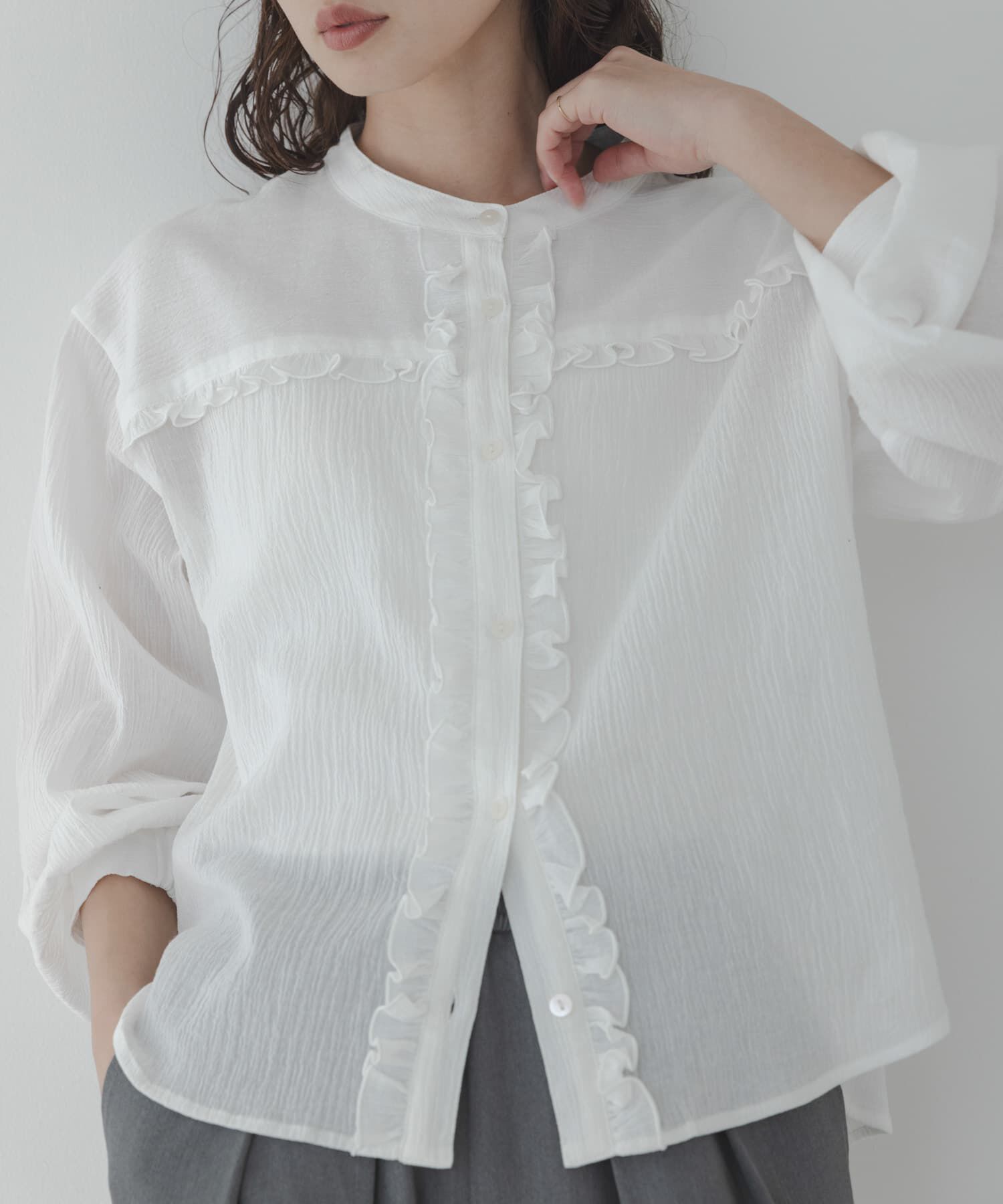 Sonny Label 「バンドカラーフリルコットンシャツブラウス」|シャツ・ブラウス|