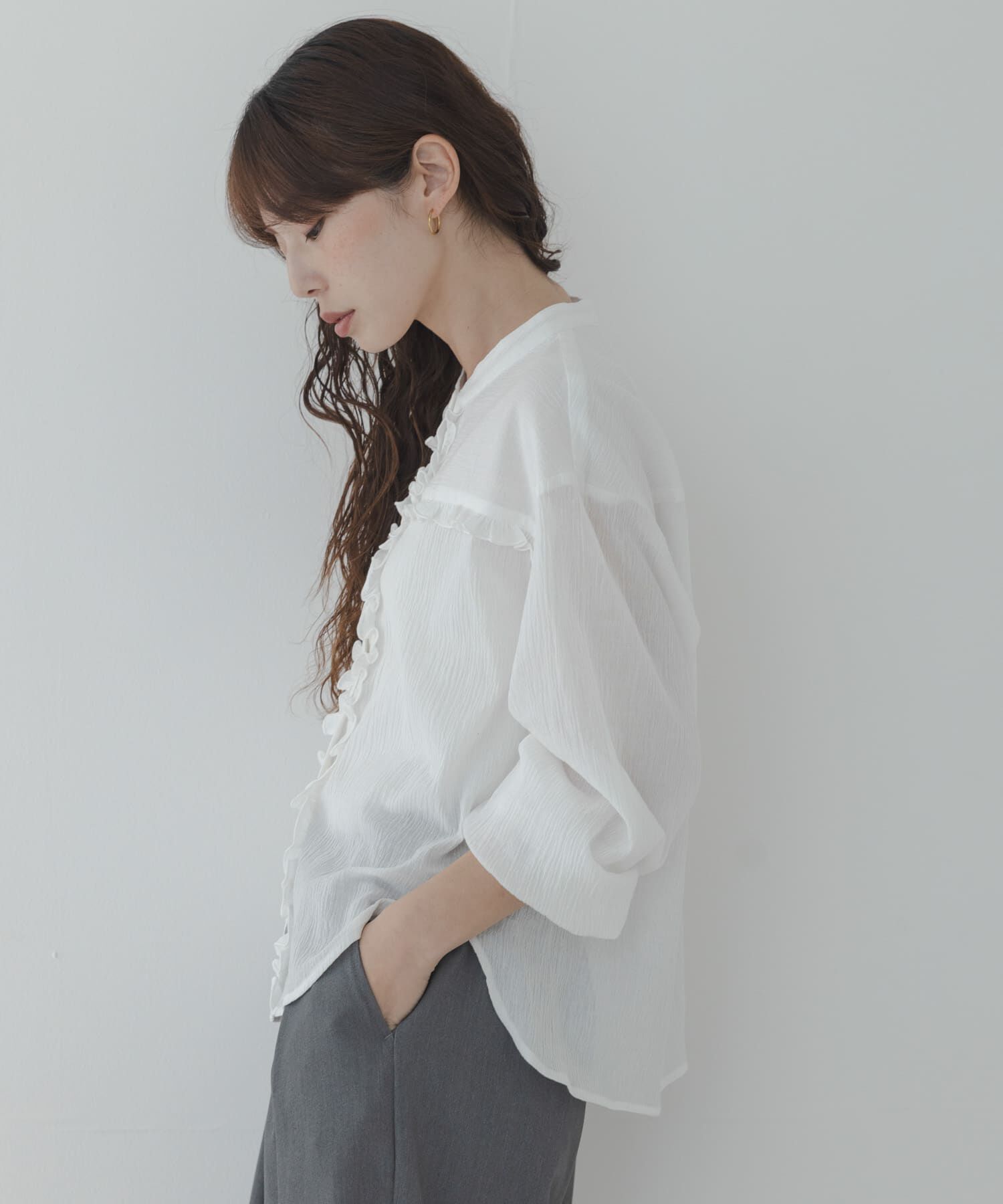 Sonny Label 「バンドカラーフリルコットンシャツブラウス」|シャツ・ブラウス|