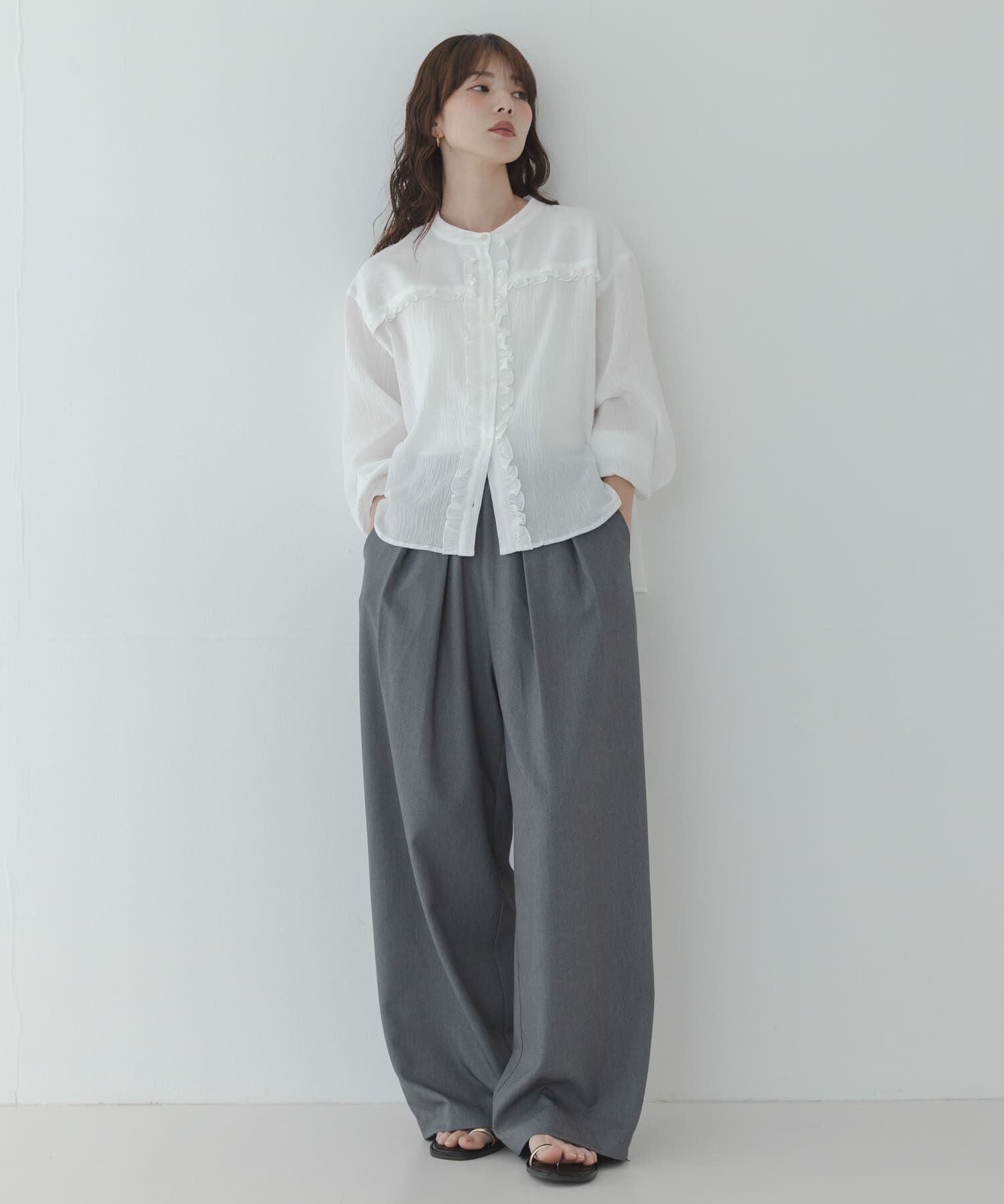 Sonny Label 「バンドカラーフリルコットンシャツブラウス」|シャツ・ブラウス|