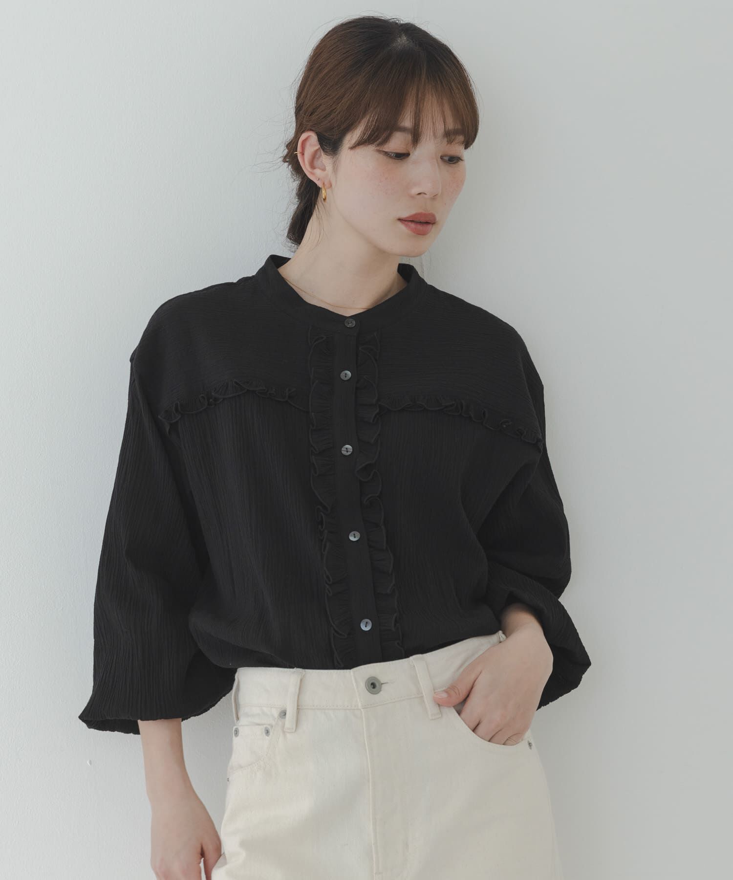 Sonny Label 「バンドカラーフリルコットンシャツブラウス」|シャツ・ブラウス|