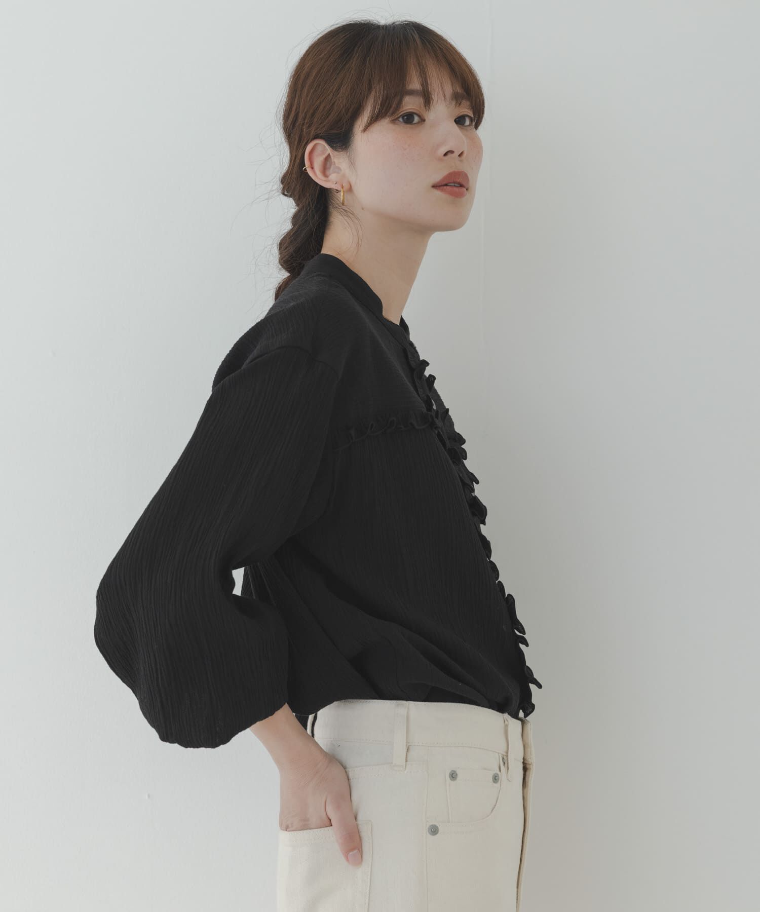 Sonny Label 「バンドカラーフリルコットンシャツブラウス」|シャツ・ブラウス|