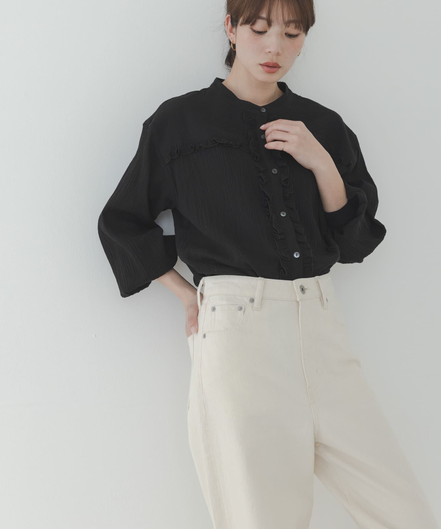 Sonny Label 「バンドカラーフリルコットンシャツブラウス」|シャツ・ブラウス|