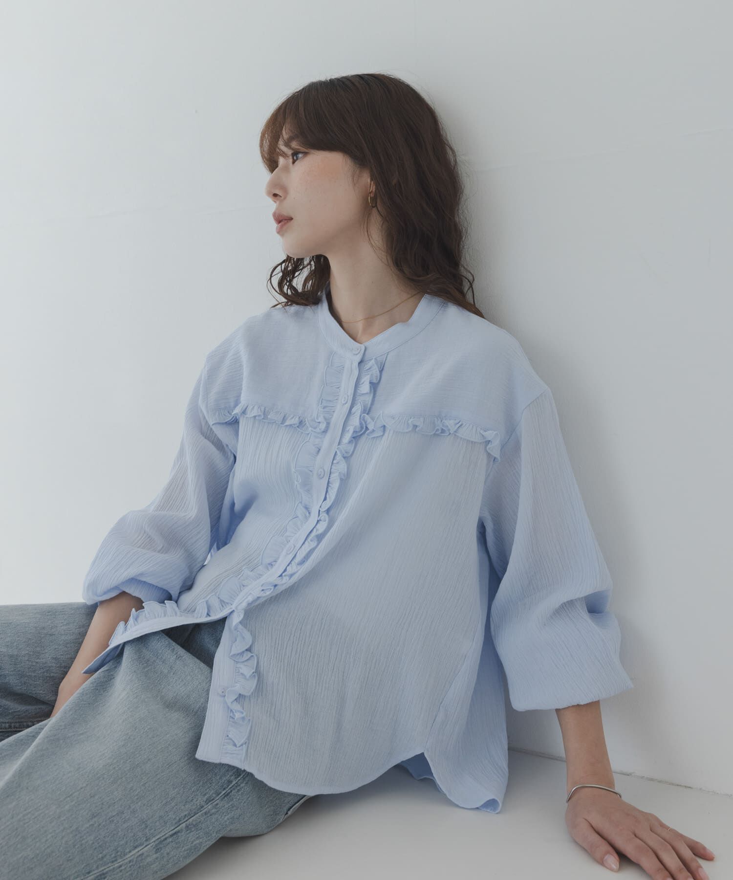 Sonny Label 「バンドカラーフリルコットンシャツブラウス」|シャツ・ブラウス|