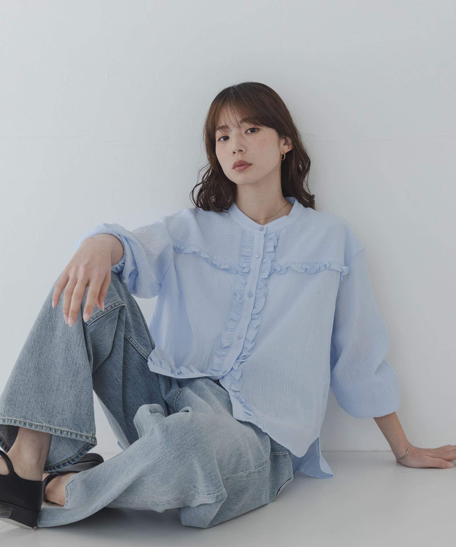 Sonny Label 「バンドカラーフリルコットンシャツブラウス」|シャツ・ブラウス|