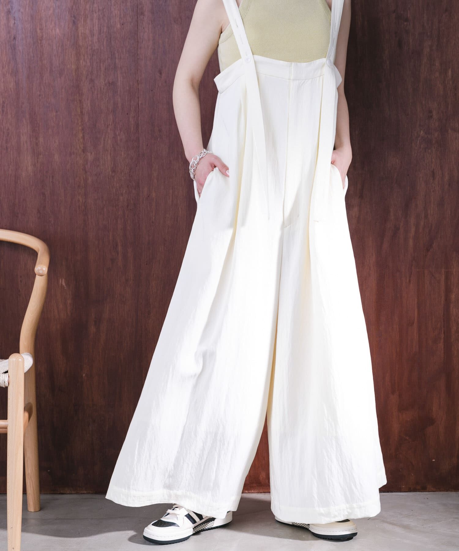  「『2サイズ展開』オーバーストラップワイドサロペット」|スカート|