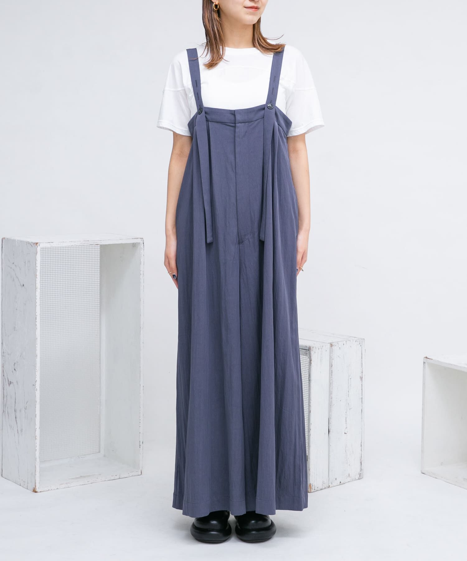  「『2サイズ展開』オーバーストラップワイドサロペット」|スカート|