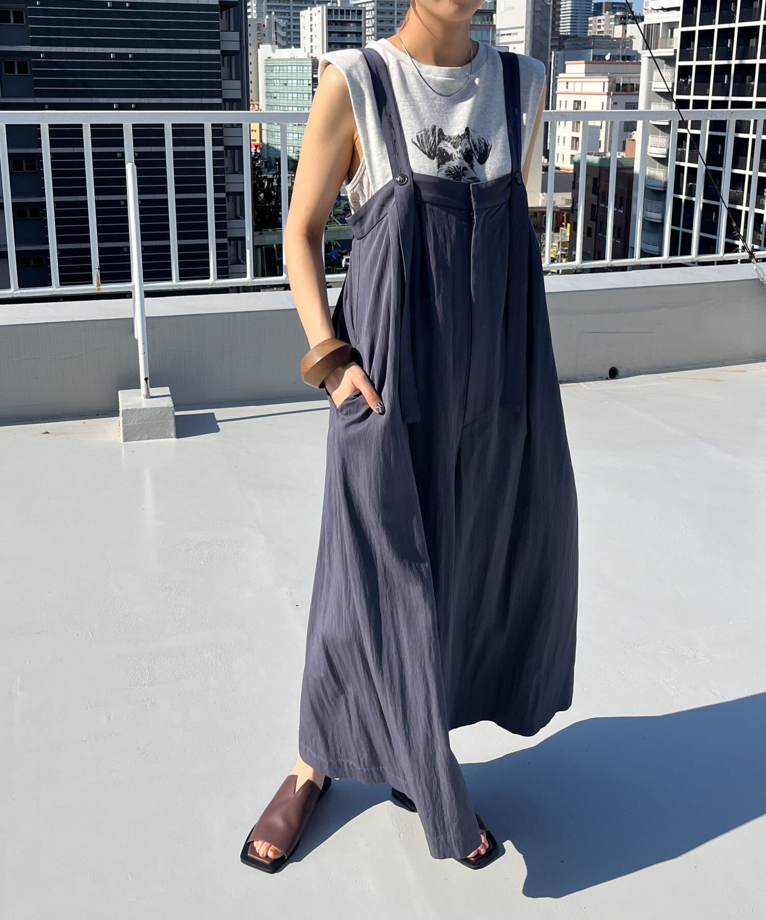  「『2サイズ展開』オーバーストラップワイドサロペット」|スカート|