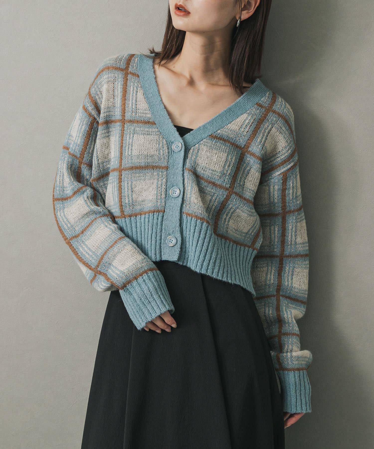 SENSE OF PLACE by URBAN RESEARCH「モヘアチェッククロップドカーディガン」|カーディガン|ライトブルー