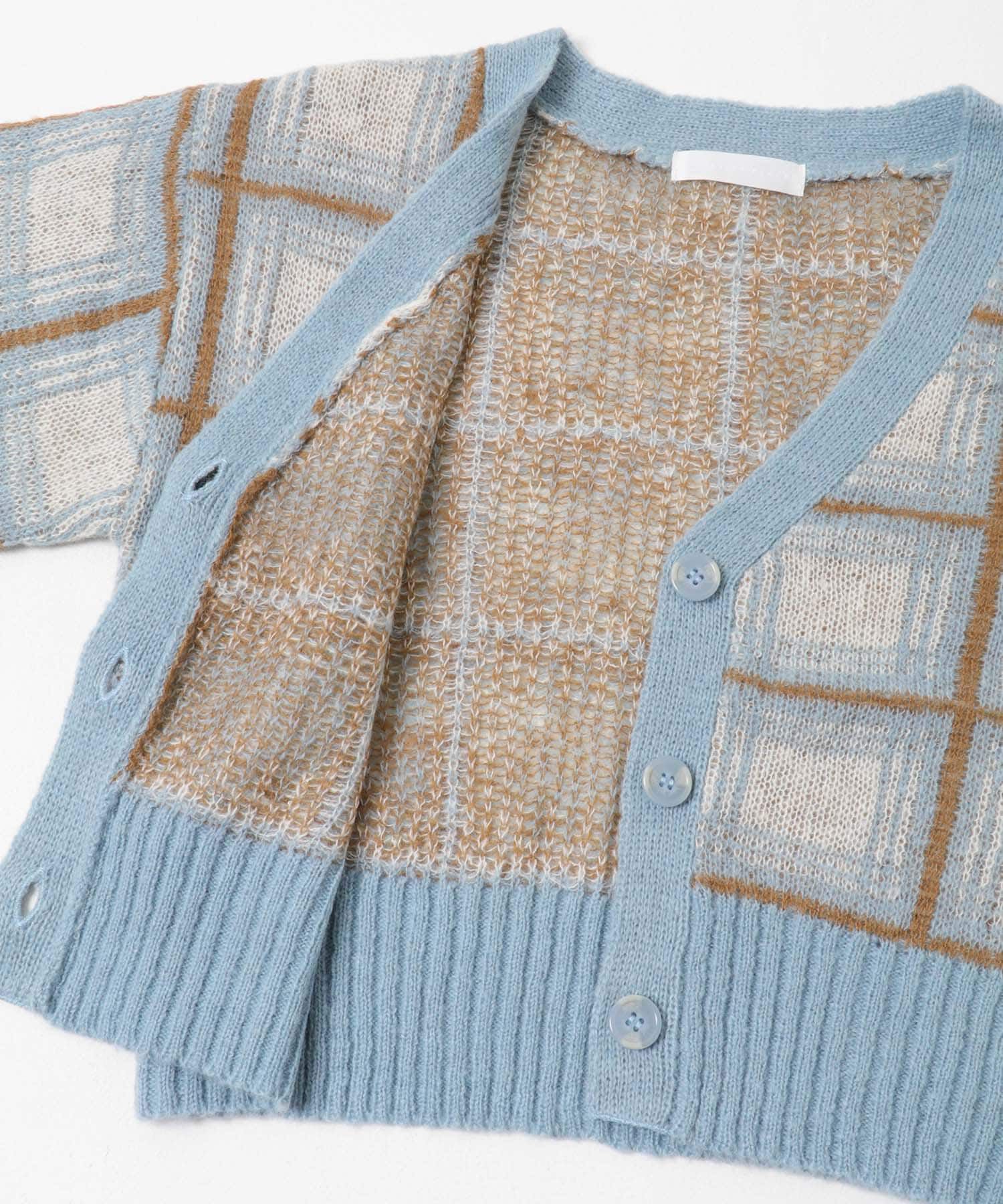 SENSE OF PLACE by URBAN RESEARCH「モヘアチェッククロップドカーディガン」|カーディガン|