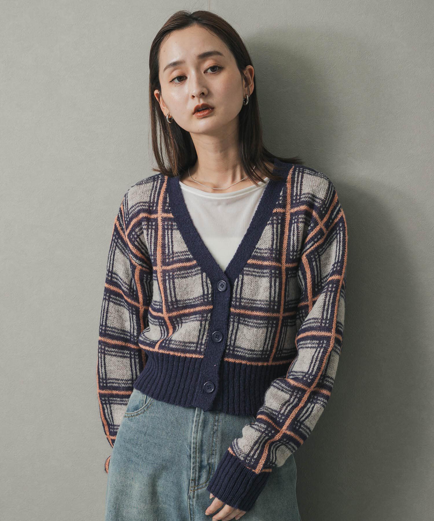 SENSE OF PLACE by URBAN RESEARCH「モヘアチェッククロップドカーディガン」|カーディガン|