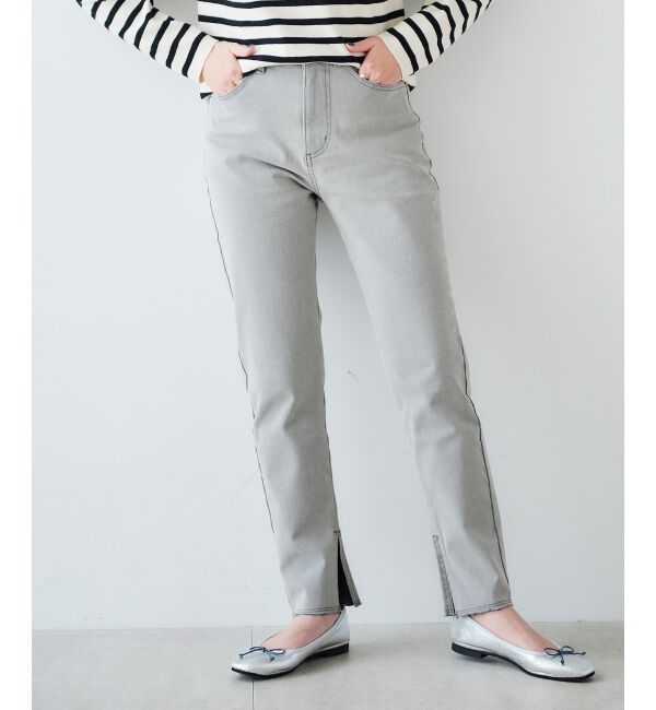  「2WAYストレッチデニムスリムパンツ」|デニム|グレー
