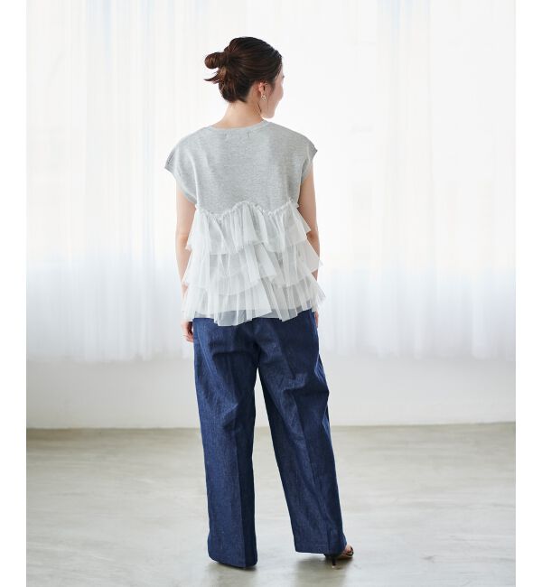  「Perle Peche フリルポケットデニムパンツ」|デニム|