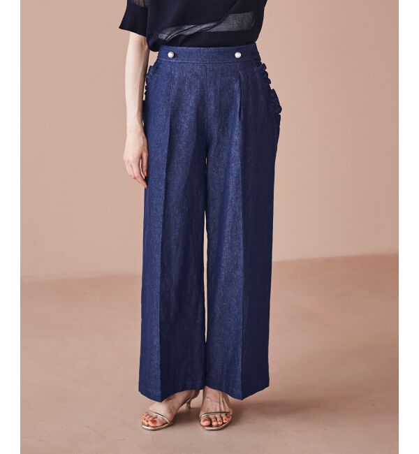  「Perle Peche フリルポケットデニムパンツ」|デニム|