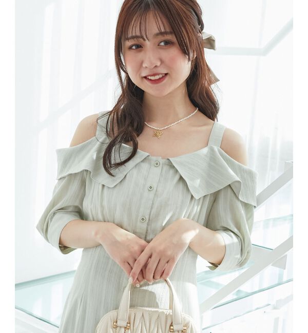  「オフショルシャツワンピース」|ワンピース|