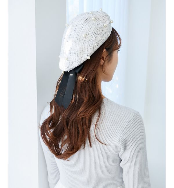  「パール&times;リボンツイードベレー帽」|ハンチング・ベレー帽|