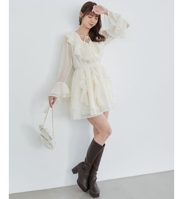 「エアリーラッフルフリルミニワンピース」|ワンピース|