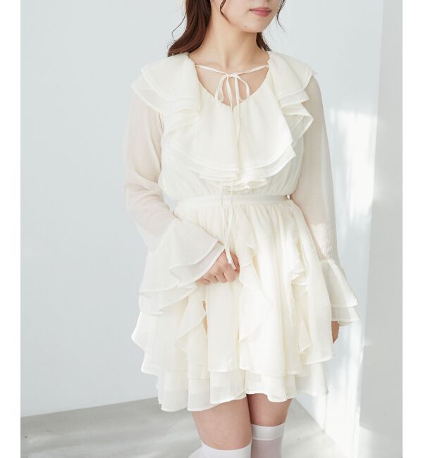  「エアリーラッフルフリルミニワンピース」|ワンピース|