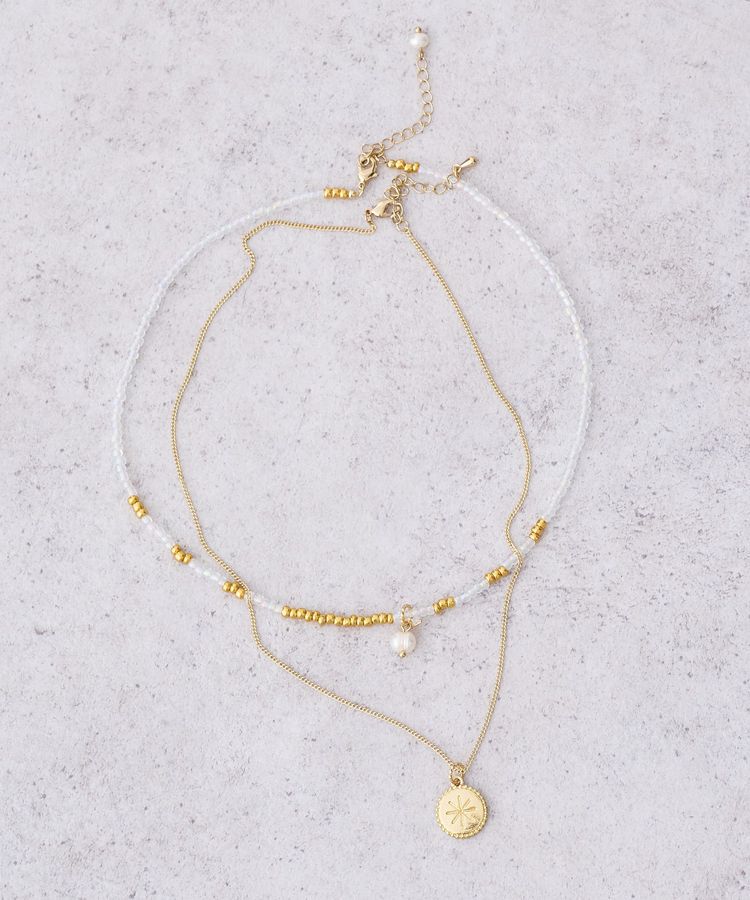 earth music&ecology「2SETビーズ&プレートネックレス」|ネックレス|Gold