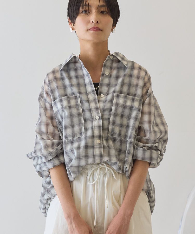 AMERICAN HOLIC「【接触冷感・イージーケア】シアーチェックシャツ」|シャツ・ブラウス|Light Gray