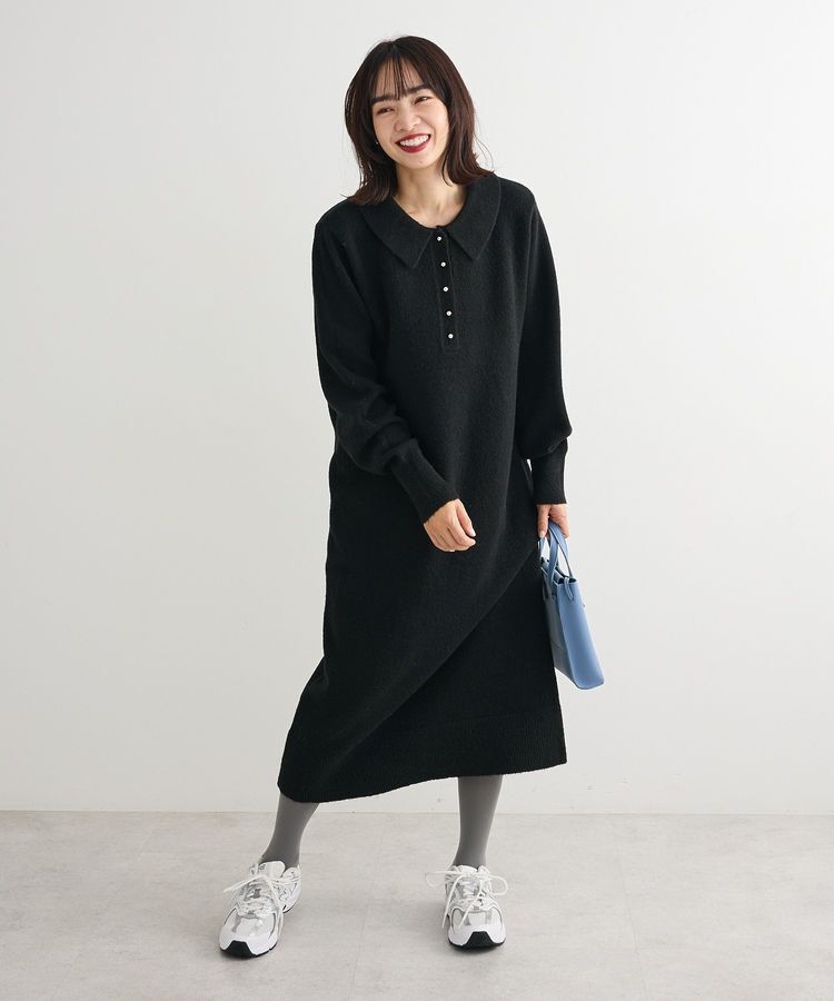 Green Parks「金釦ポロシャツニットワンピース」|ワンピース|Black