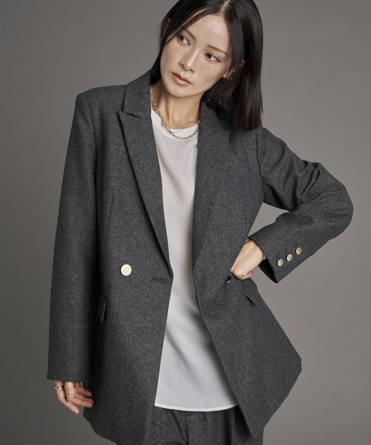YECCA VECCA「【尾崎紗代子&times;YECCA VECCA】ツイードテーラードジャケット」|テーラードジャケット|Charcoal Gray