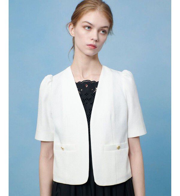 LOULOU WILLOUGHBY「【LOULOU WILLOUGHBY】ブライトリネン半袖ジャケット」|ノーカラージャケット|