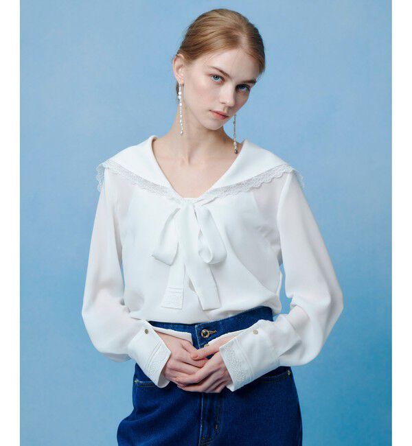 LOULOU WILLOUGHBY「【LOULOU WILLOUGHBY】セーラーカラージョーゼットブラウス」|シャツ・ブラウス|ホワイト