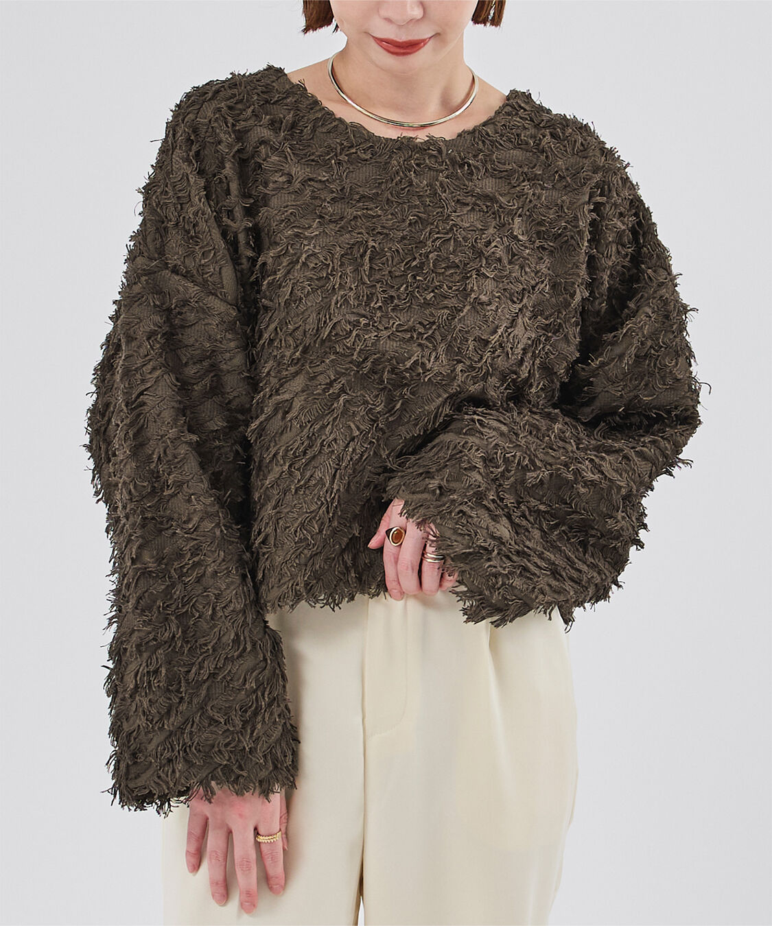 ur's「フリンジクロップドニット」|ニット・セーター|ブラウン