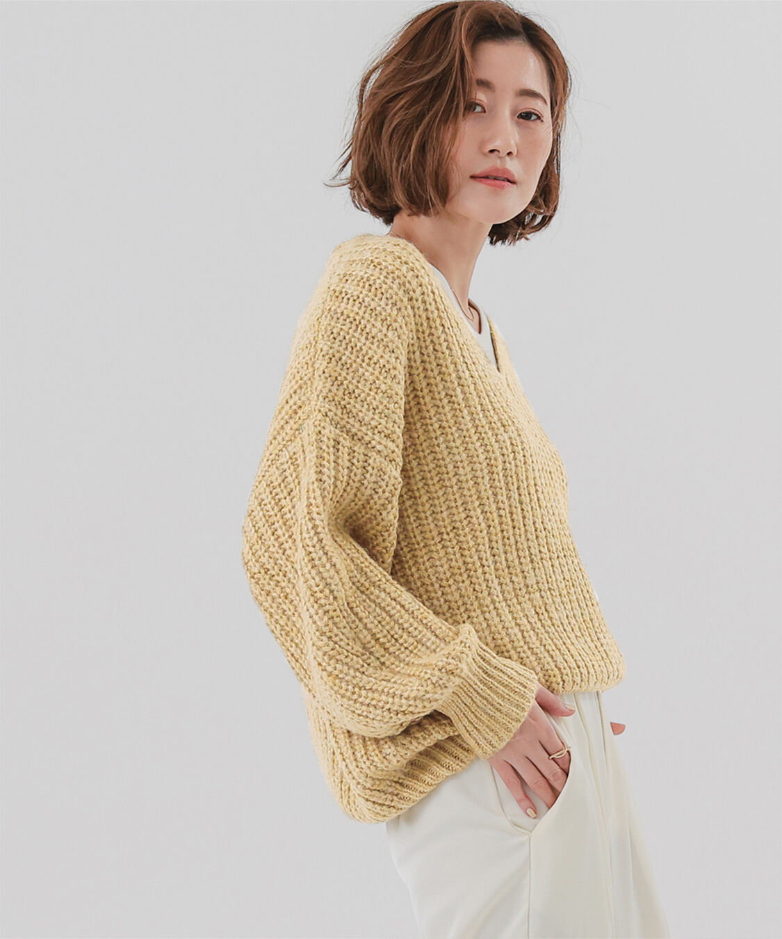 ur's「ラメローゲージVネックオーバーサイズニット」|ニット・セーター|