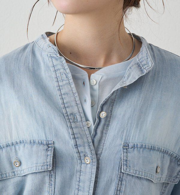  「シアーデニムバンドカラーブラウス」|シャツ・ブラウス|